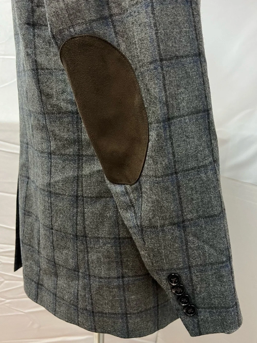 Ralph Lauren Men's 38R Gray Plaid Brown Elbow Patches Wool Blazer Jacket Coat